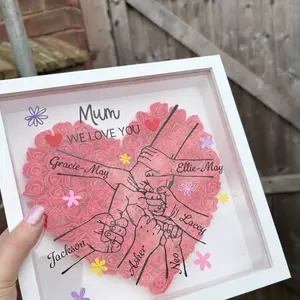 Not only was I busy creating beautiful blooms for all the mummy’s out there 💐

I also created this personalised shadow box flower frame 🌷

A gorgeous keepsake featuring a heart of roses and the little hands of those who love her most, finished with their names to make it extra special 🤍

These frames make the perfect gift for any occasion 

If you’d like to order one, just pop me a message 💌

📍Based in Tuxford
🚚 Delivery to surrounding areas
✉️ Postage available

#PersonalisedGifts #ShadowBoxFrame #MumGift #HandmadeWithLove #KeepsakeGift SmallBusinessUK