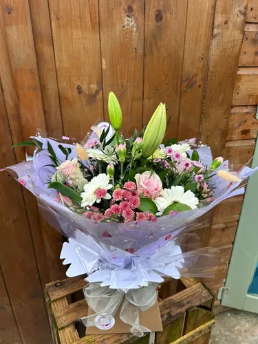 Just Because bouquet with mixed seasonal flowers